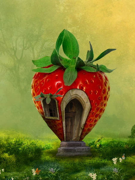 PS怎样合成造型可爱的草莓房屋照片