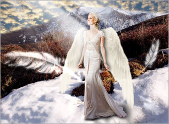 PS合成站在雪地中的天使人物照片