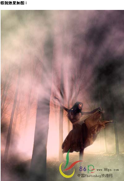 PS照片合成:黑夜森林中跳舞的女孩照片