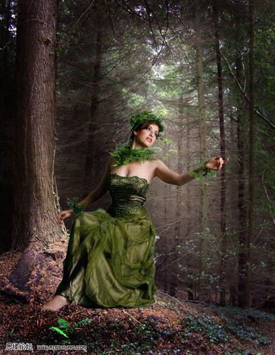 PS合成黑暗森林中的漂亮女妖照片