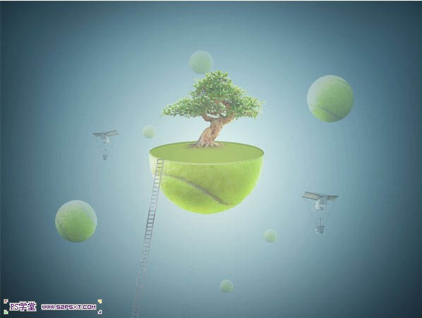 用PS合成漂浮空中的绿色小岛插画图案
