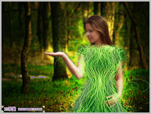 Photoshop合成树林中的唯美树仙子图片