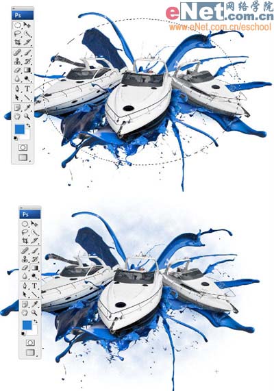 PS多图素材合成蓝色的航海宣传海报