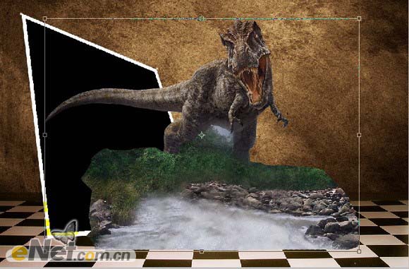 PS合成从图画中跑出来的恐龙照片
