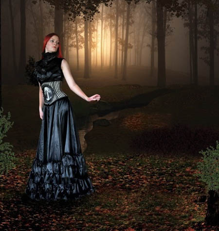 PS合成黑夜恐怖森林中的女巫照片