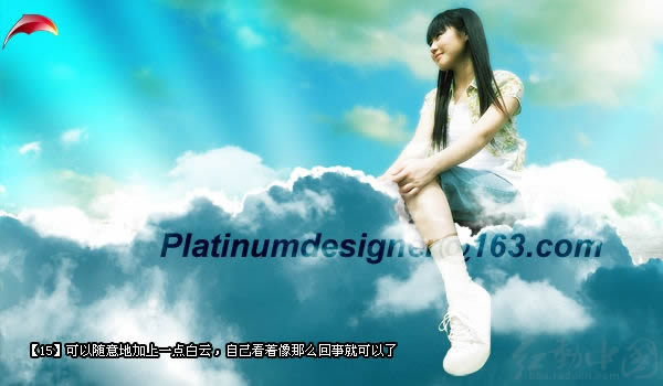 PS合成一张坐在云彩上的女孩照片