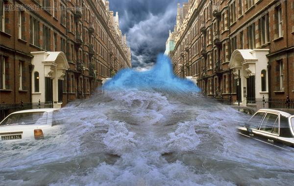 用PS合成洪水涌入的城市街道照片