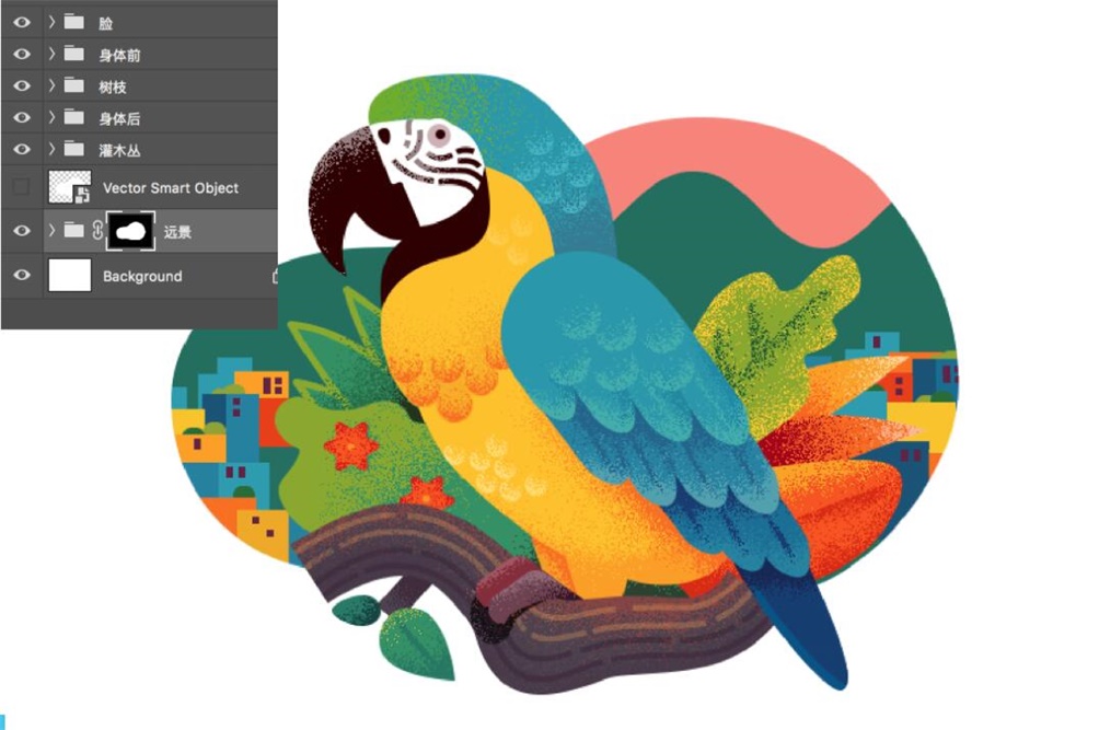 鼠绘复古风格鹦鹉插画图片的PS教程