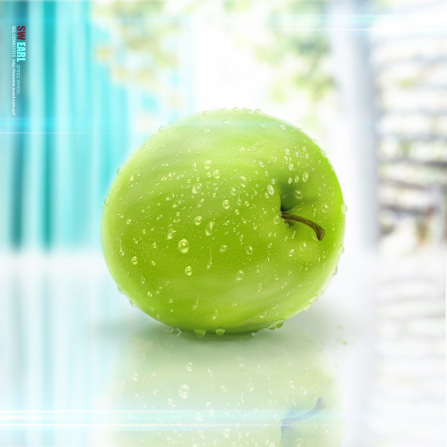 PS鼠绘一个沾满水珠的青苹果图片