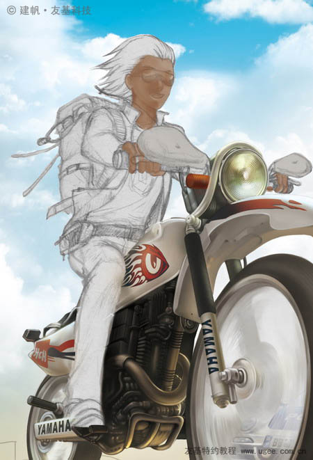 PS鼠绘骑着摩托车的帅气男生照片