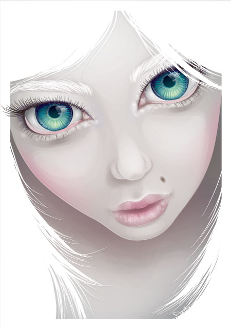 PS鼠绘绿眼白发个性女孩头像