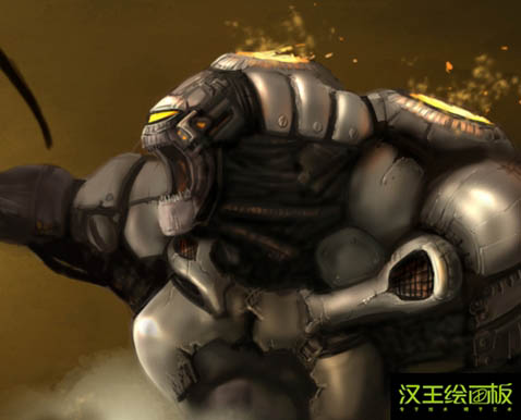 PS鼠绘怪兽机器人大战场景插画