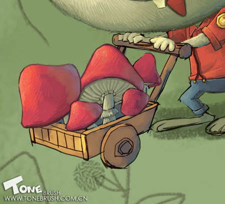 PS鼠绘正在采蘑菇的卡通小兔子