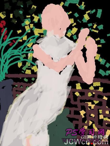 用PS鼠绘正在赏花的旗袍美女