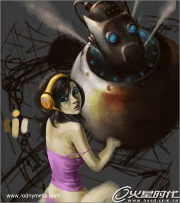 PS鼠绘与机器人对话的美女图片