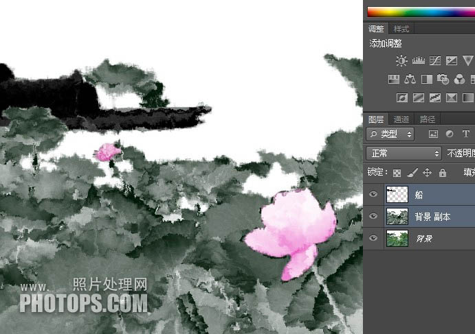 用PS滤镜工具制作古典水墨荷花照片
