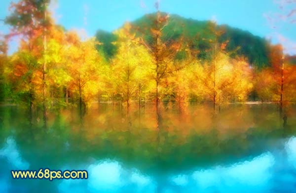 Photoshop滤镜打造水彩山林照片