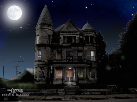 Photoshop软件把白天照片转成黑夜城堡照片
