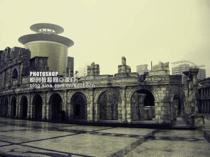 打造暗黄色复古城市建筑照片的Photoshop技巧