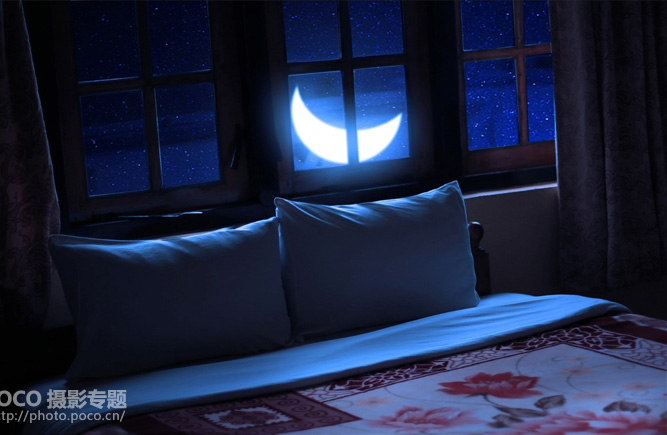 调出明亮月色照耀下卧室图片的Photoshop教程