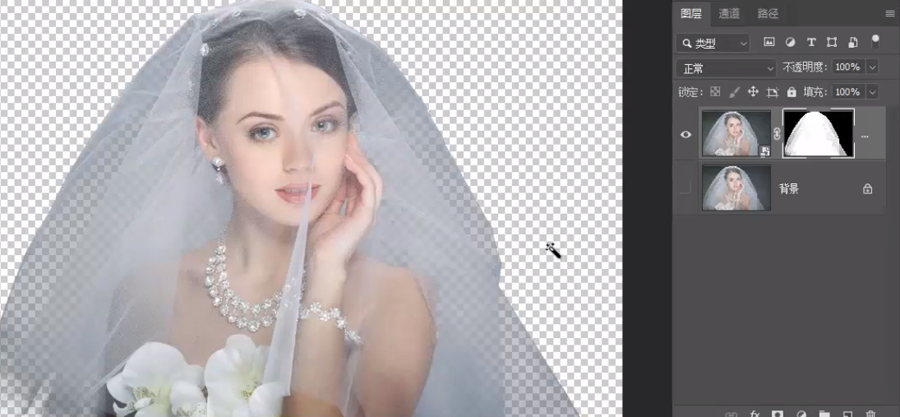 抠取半透明婚纱照片换背景的PS抠图教程