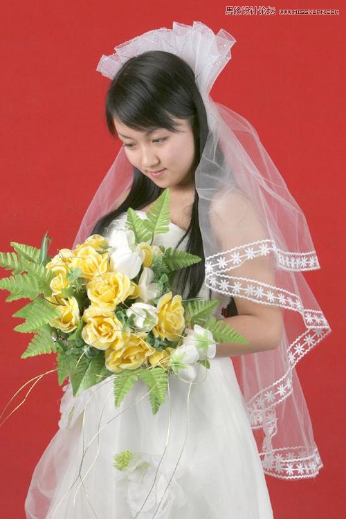 对单色背景新娘照片抠图换背景的PS教程
