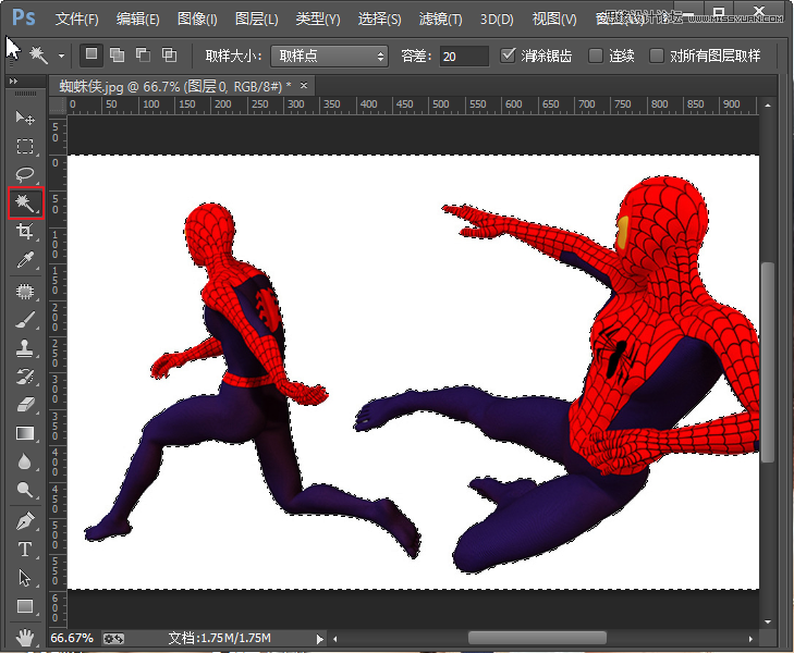 PS魔棒工具对蜘蛛侠图片抠图处理