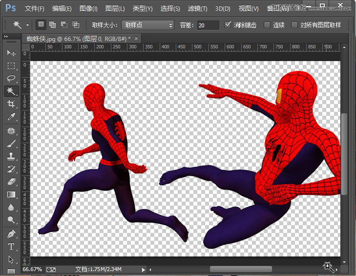 PS魔棒工具对蜘蛛侠图片抠图处理