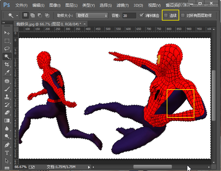 PS魔棒工具对蜘蛛侠图片抠图处理