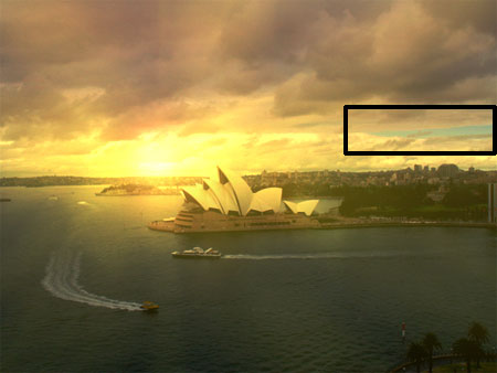 给悉尼歌剧院阴天照片加上漂亮霞光效果