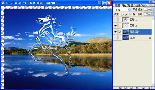 PS滤镜合成湖水中奔腾出的骏马
