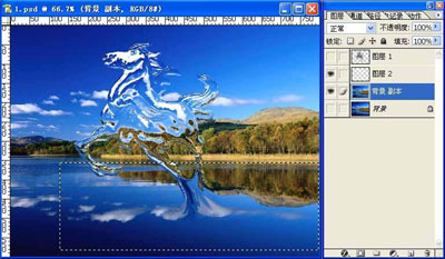 PS滤镜合成湖水中奔腾出的骏马