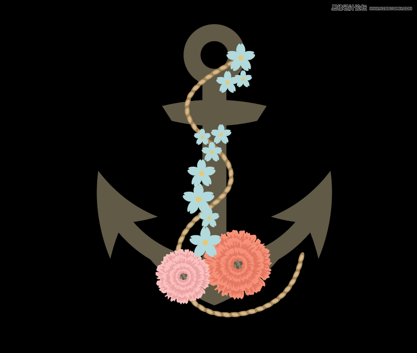 设计鲜花缠绕船锚插画图片的AI教程