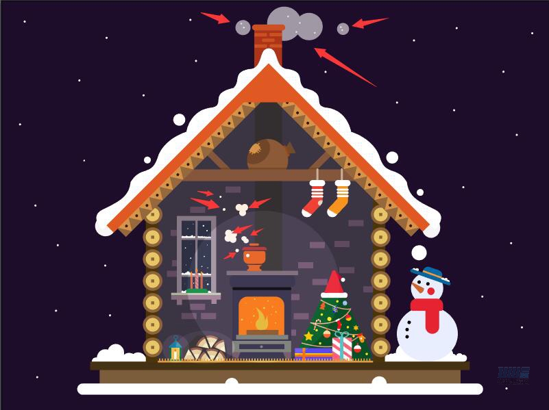 AI设计圣诞节主题房屋平面插画图片