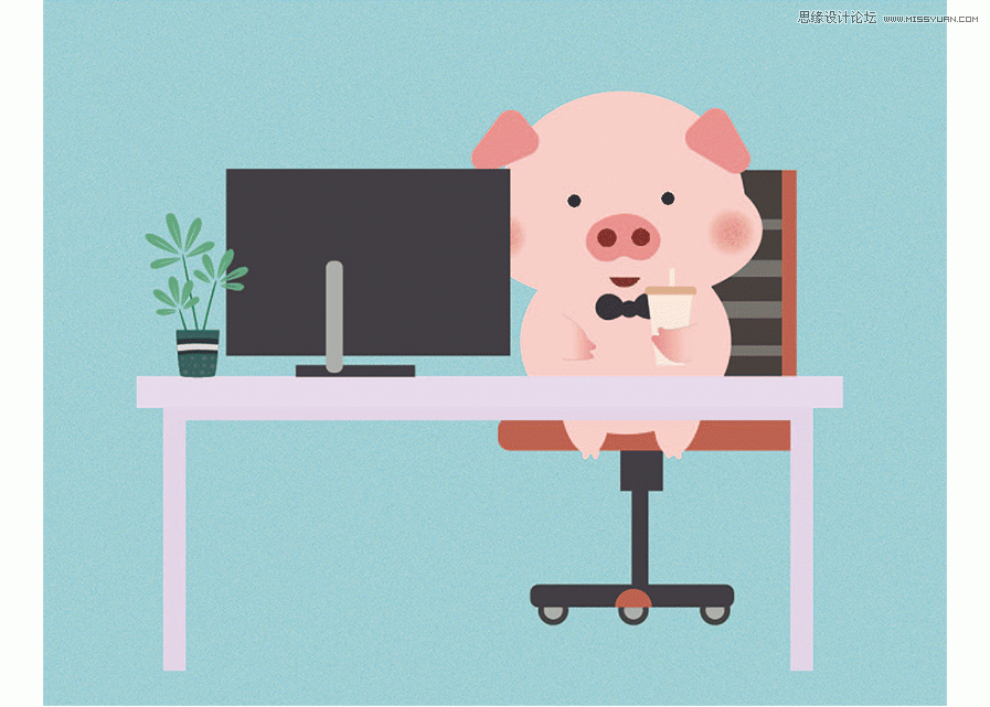 矢量绘图:AI绘制可爱小猪办公场景插画