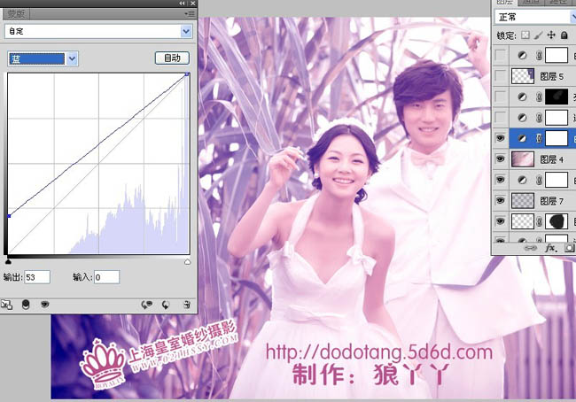PS紫色浪漫非主流婚片写真调色方法