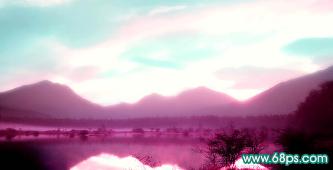 学习紫色山水风景画的PS调制教程