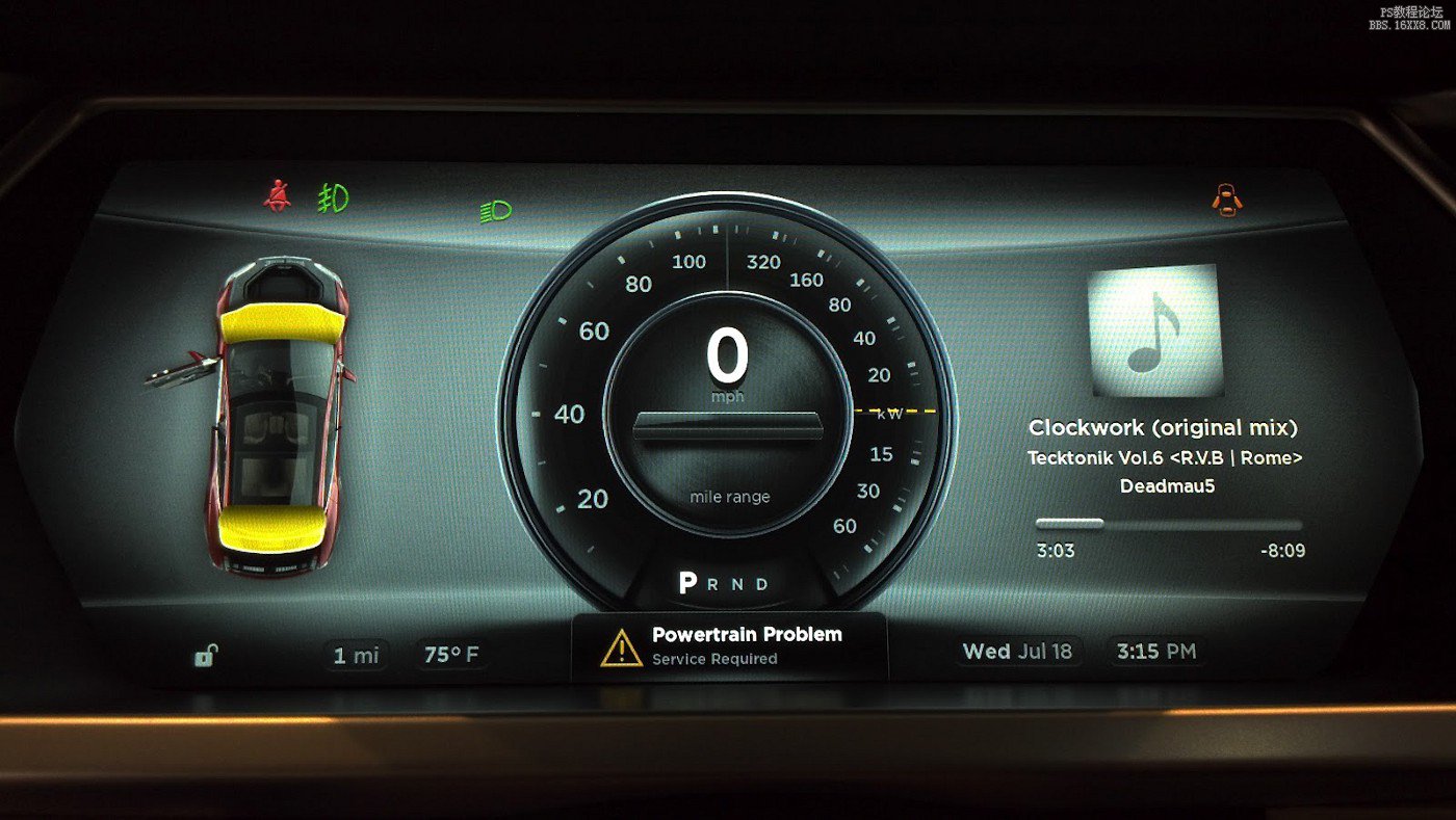 设计欣赏，汽车仪表盘UI设计欣赏。