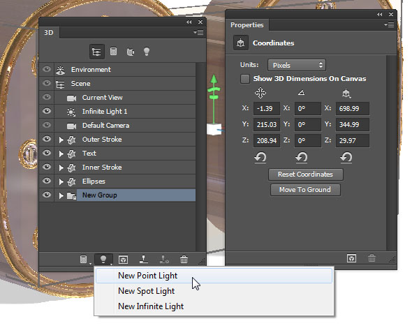 3D功能，用PS中的3D功能制作金属材质的文字