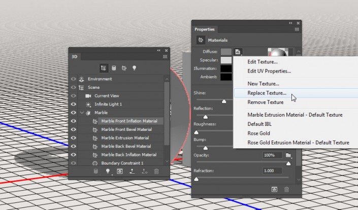 3D功能，通过PS中的3D功能设计大理石玫瑰材质的文字