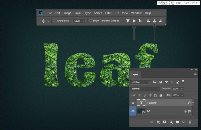 立体字，用PS制作绿叶构成的3D立体字