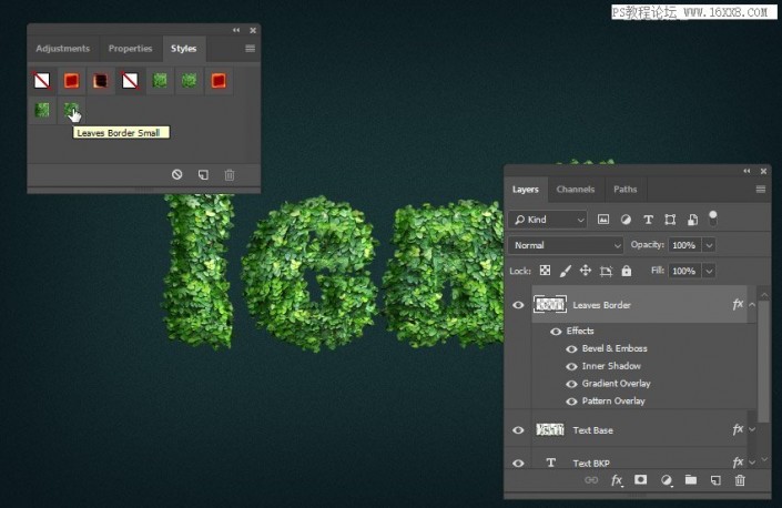 立体字，用PS制作绿叶构成的3D立体字