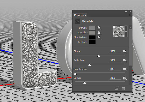 立体字，用PS的3D工具制作细腻的浮雕花纹字体