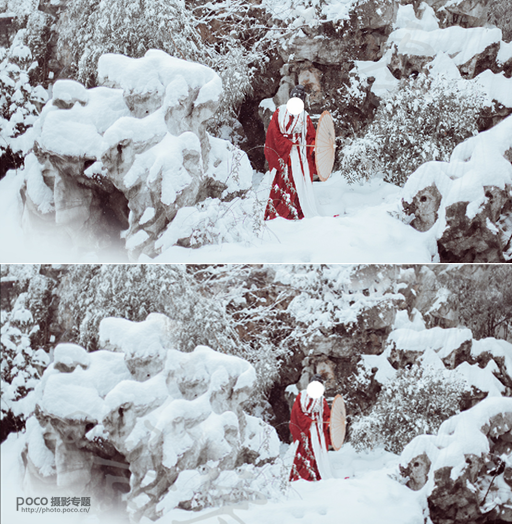 雪景照片，用PS调出洁白干净的雪景人物照片