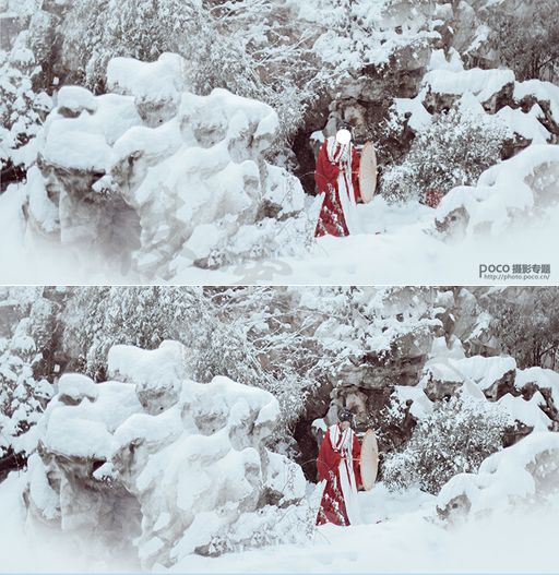 雪景照片，用PS调出洁白干净的雪景人物照片