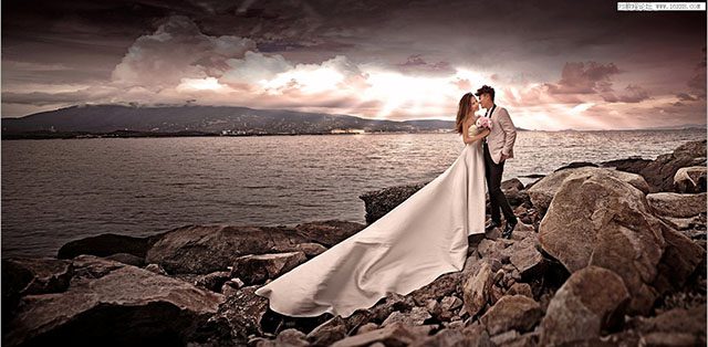 教你怎么调出海边婚纱照片质感暗色调效果