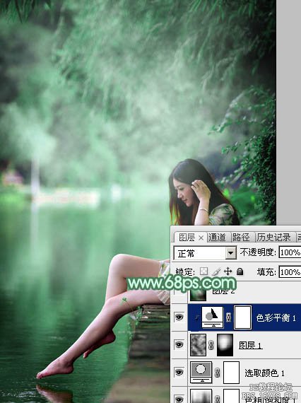 Photoshop调出青绿色美女图片教程
