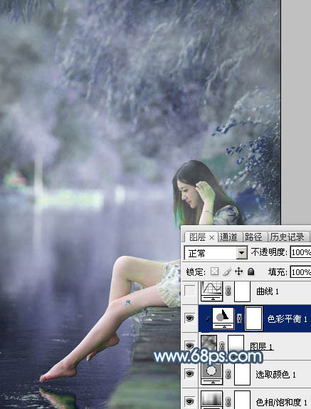 Photoshop调淡冷色水景图片教程