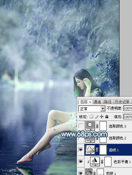 Photoshop调淡冷色水景图片教程