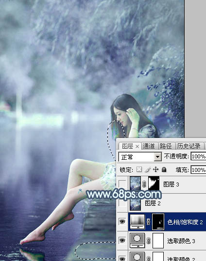 Photoshop调淡冷色水景图片教程